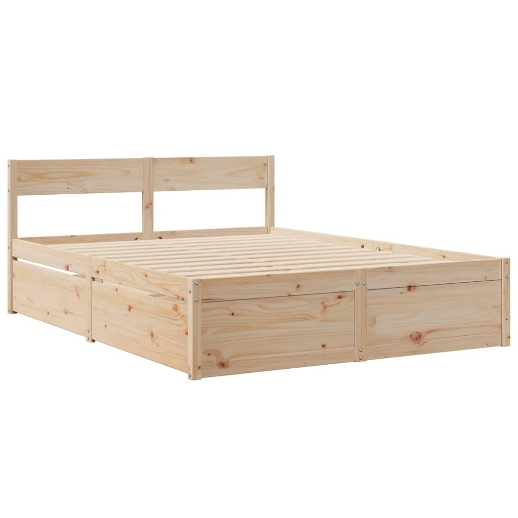 Bed with Drawers and Mattress 140x200 cm Solid Wood Pine