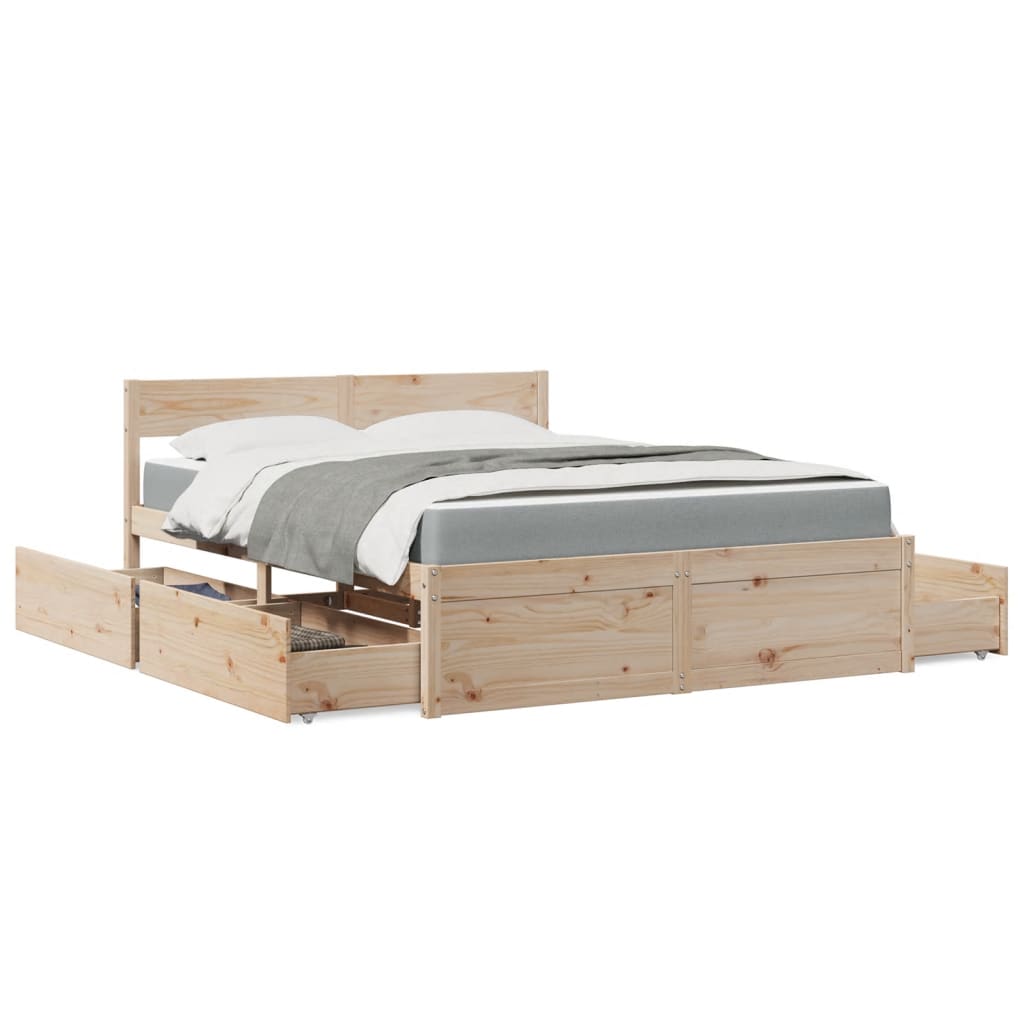Bed with Drawers and Mattress 140x200 cm Solid Wood Pine