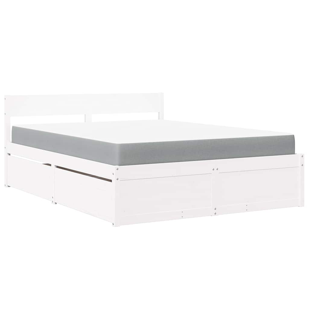 Bed with Drawers and Mattress White 140x200 cm Solid Wood Pine