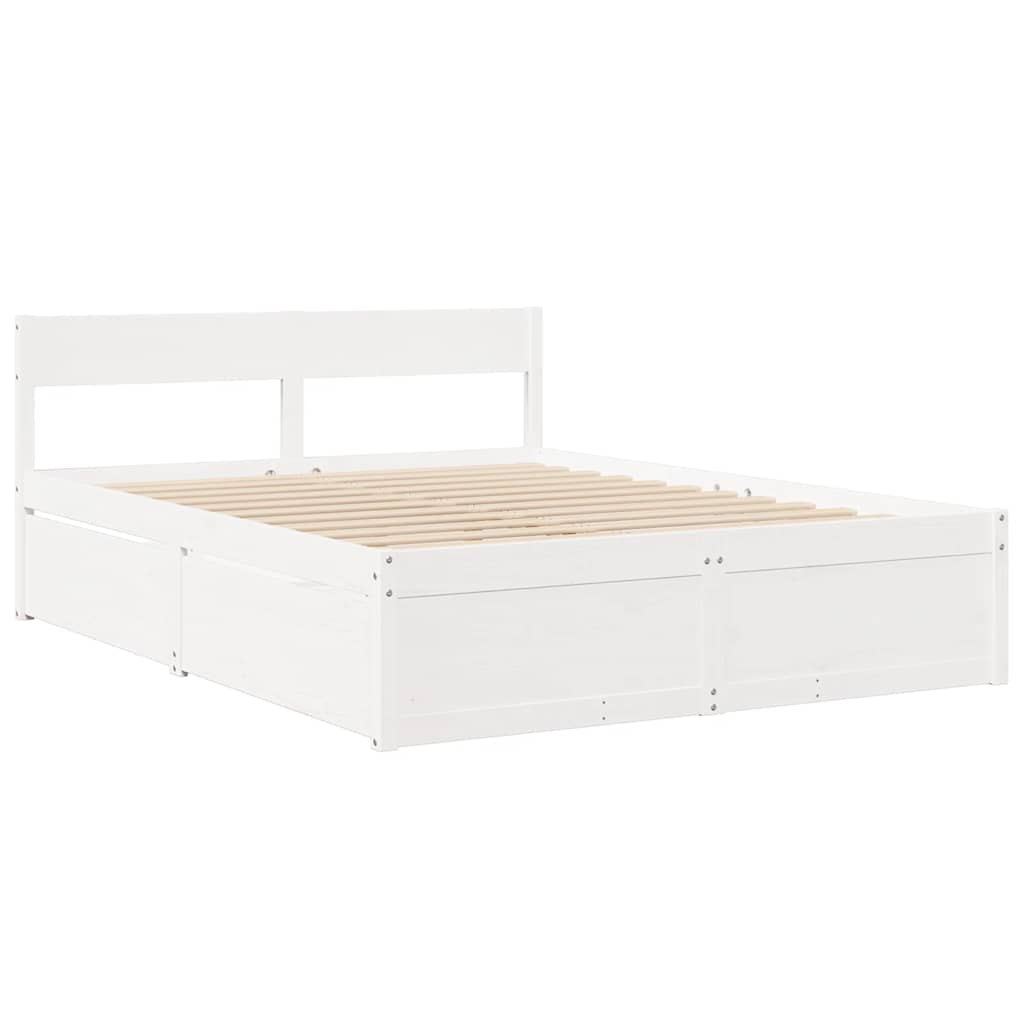 Bed with Drawers and Mattress White 140x200 cm Solid Wood Pine