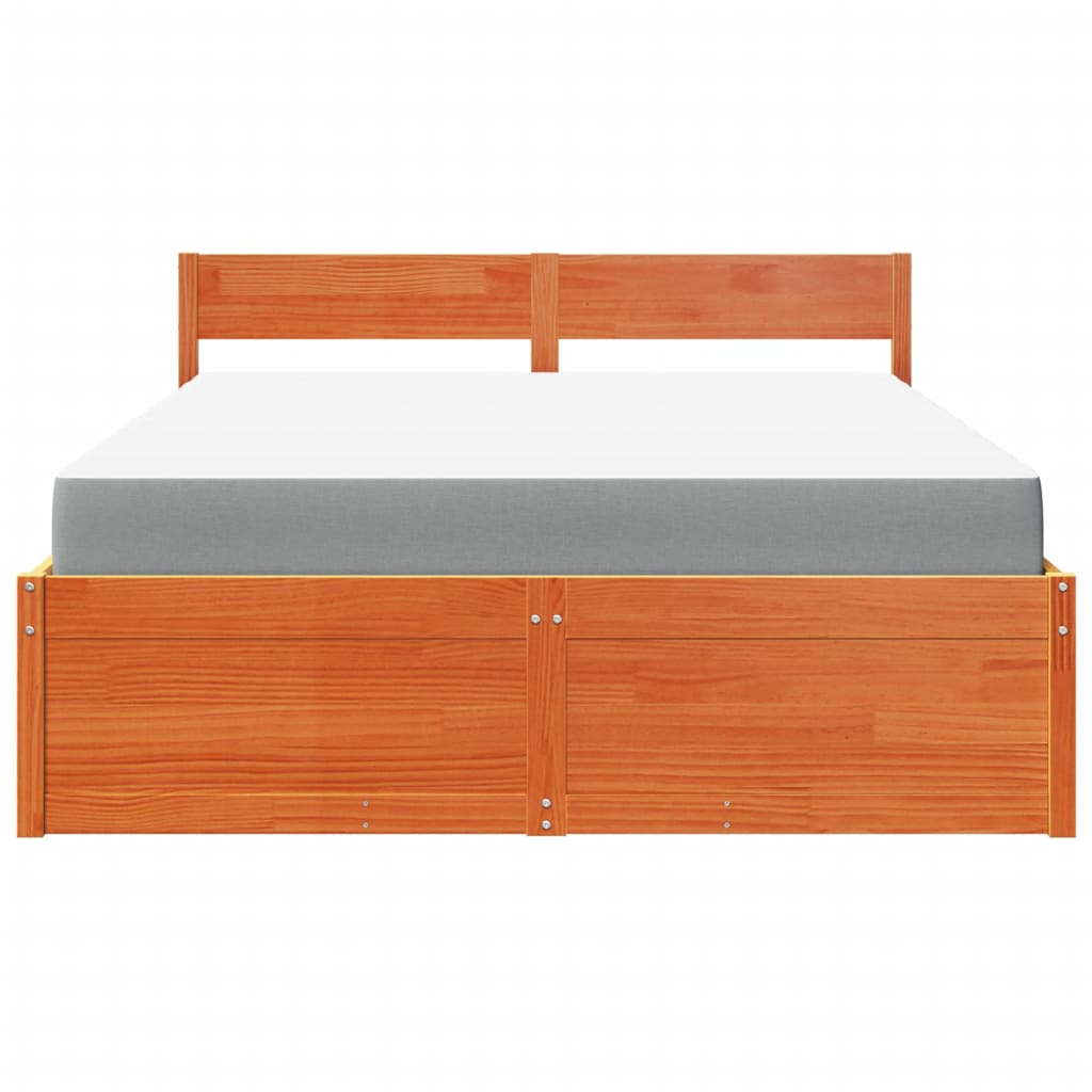 Bed with Drawers and Mattress Wax Brown 140x200 cm Solid Wood Pine