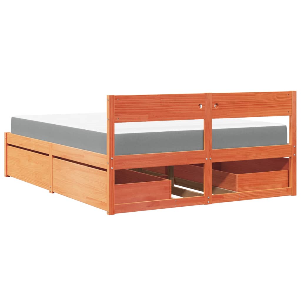 Bed with Drawers and Mattress Wax Brown 140x200 cm Solid Wood Pine
