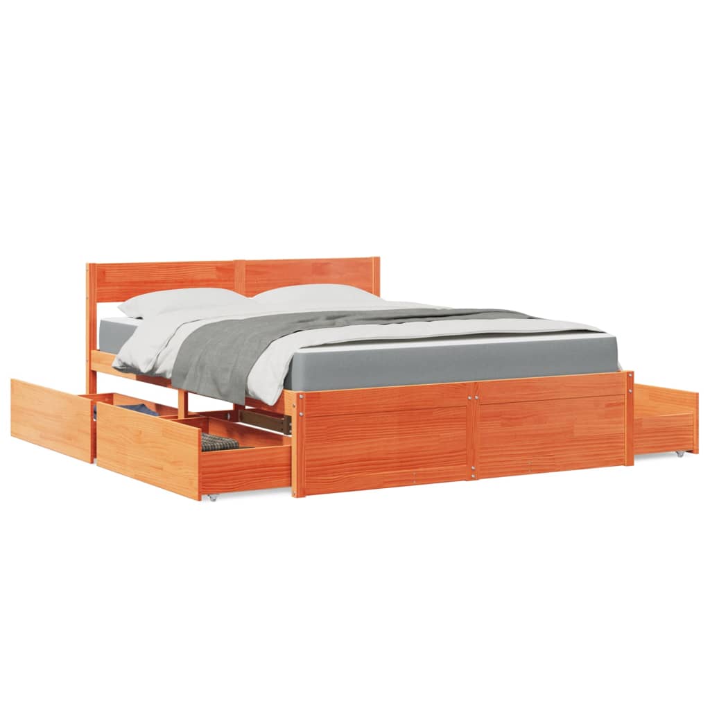 Bed with Drawers and Mattress Wax Brown 140x200 cm Solid Wood Pine