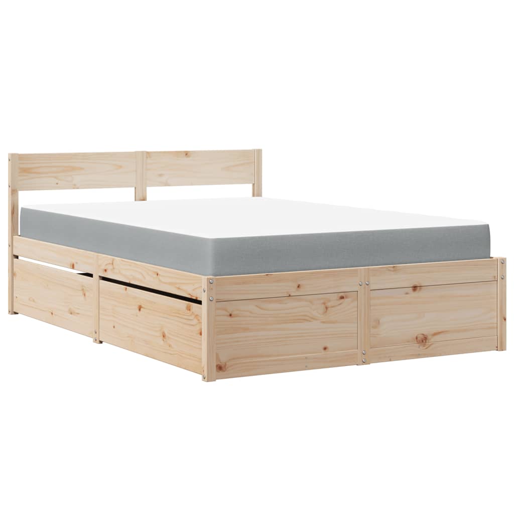 Bed with Drawers and Mattress 120x200 cm Solid Wood Pine