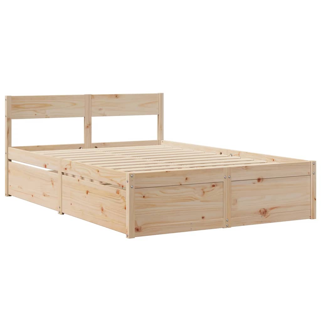 Bed with Drawers and Mattress 120x200 cm Solid Wood Pine