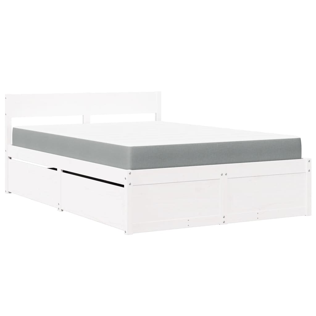 Bed with Drawers and Mattress White 120x200 cm Solid Wood Pine