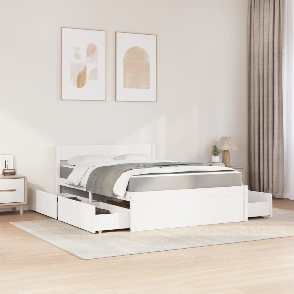 Bed with Drawers and Mattress White 120x200 cm Solid Wood Pine