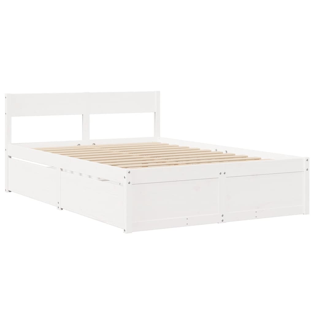 Bed with Drawers and Mattress White 120x200 cm Solid Wood Pine