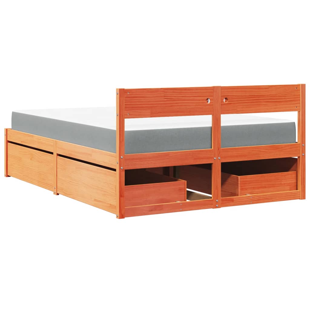 Bed with Drawers and Mattress Wax Brown 120x200 cm Solid Wood Pine