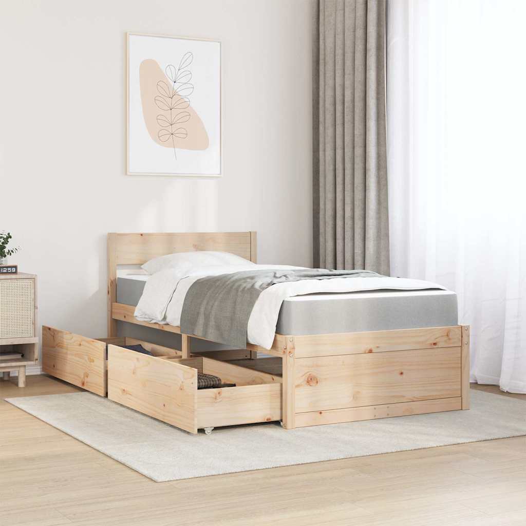 Bed with Drawers and Mattress 90x200 cm Solid Wood Pine