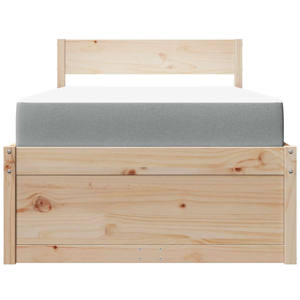 Bed with Drawers and Mattress 90x200 cm Solid Wood Pine