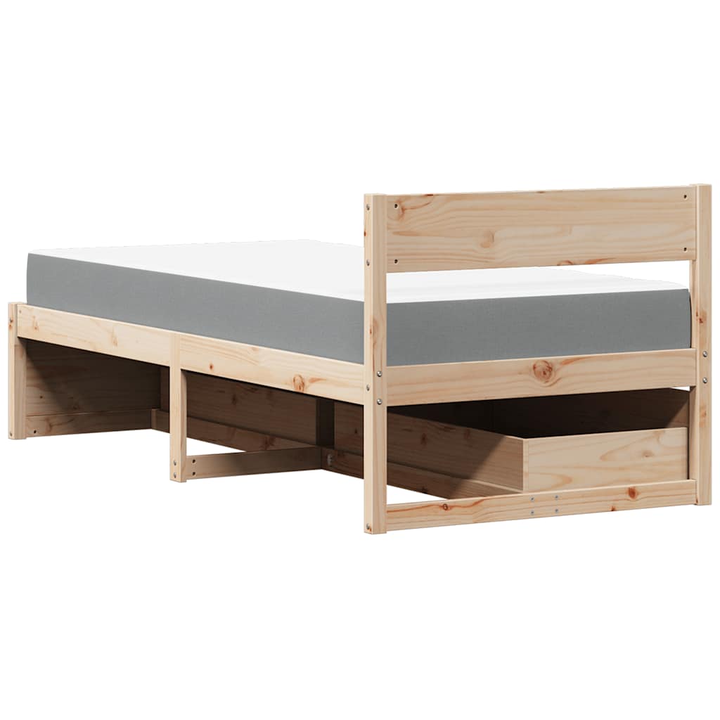 Bed with Drawers and Mattress 90x200 cm Solid Wood Pine