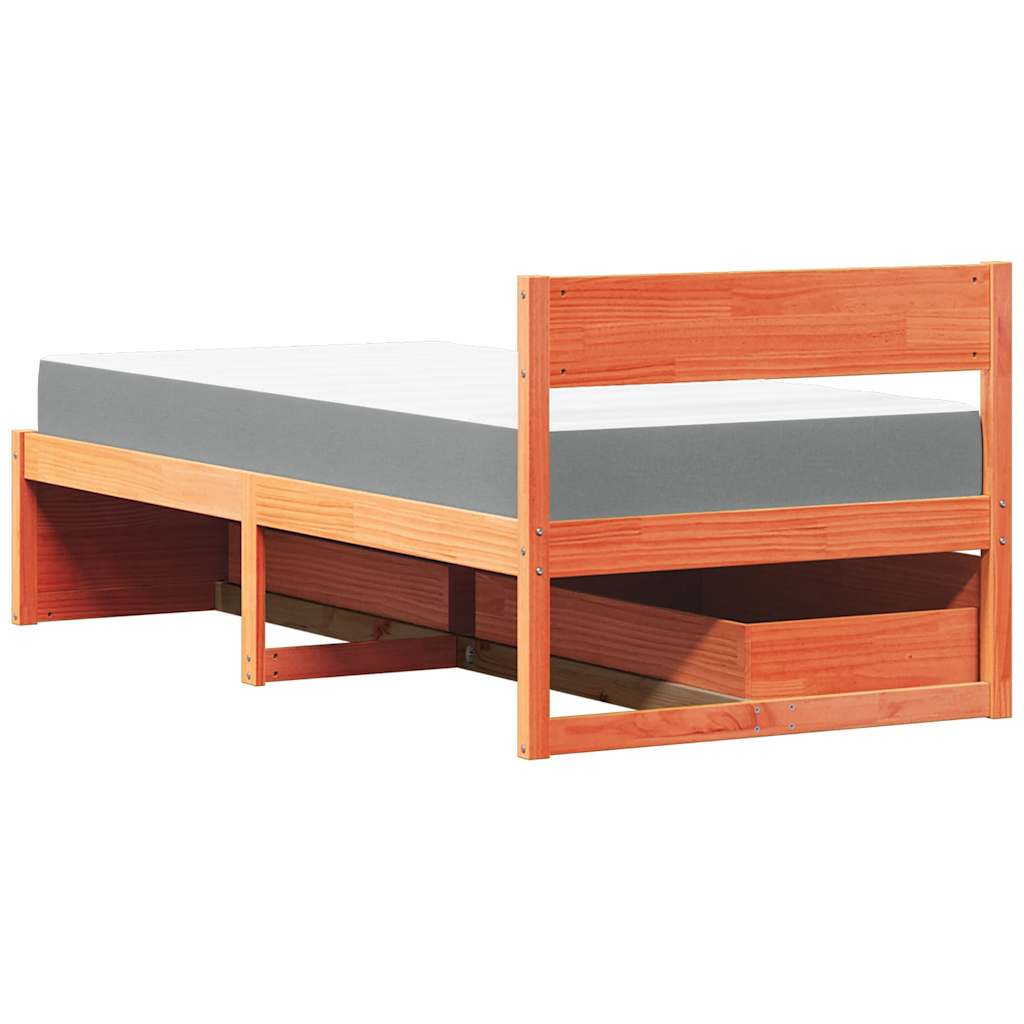 Bed with Drawers and Mattress Wax Brown 90x200 cm Solid Wood Pine