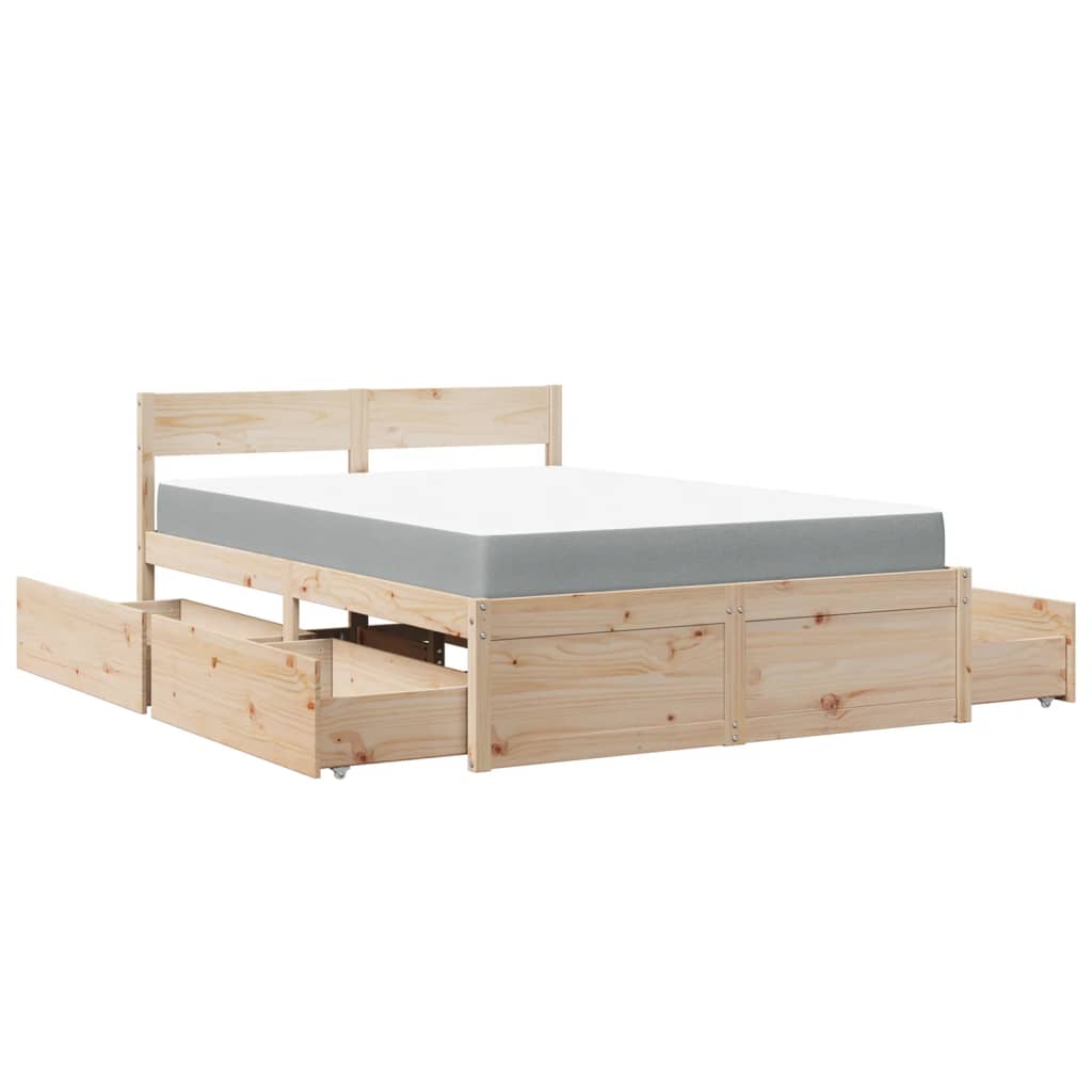 Bed with Drawers and Mattress 140x190 cm Solid Wood Pine