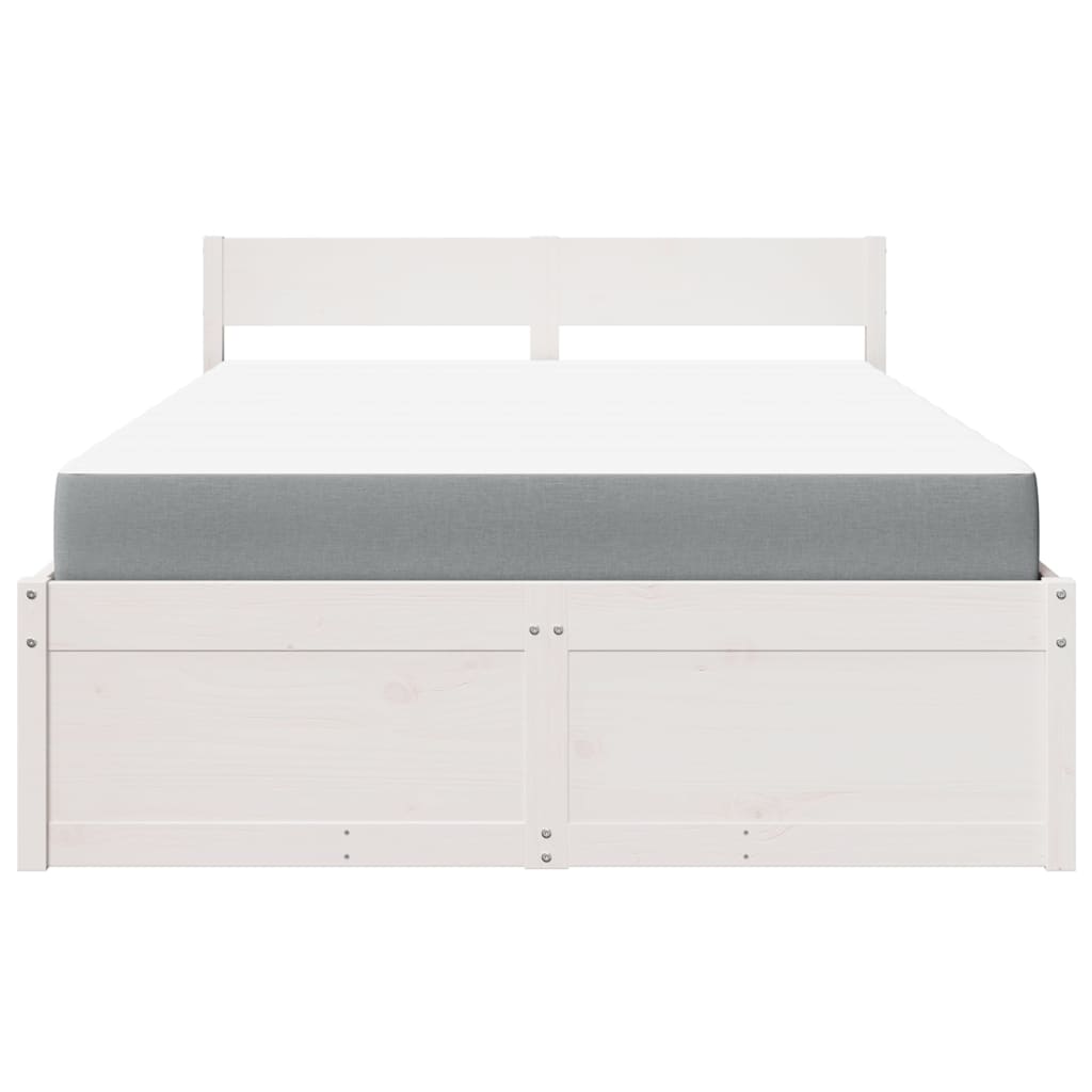 Bed with Drawers and Mattress White 140x190 cm Solid Wood Pine