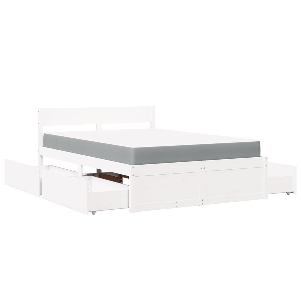 Bed with Drawers and Mattress White 140x190 cm Solid Wood Pine