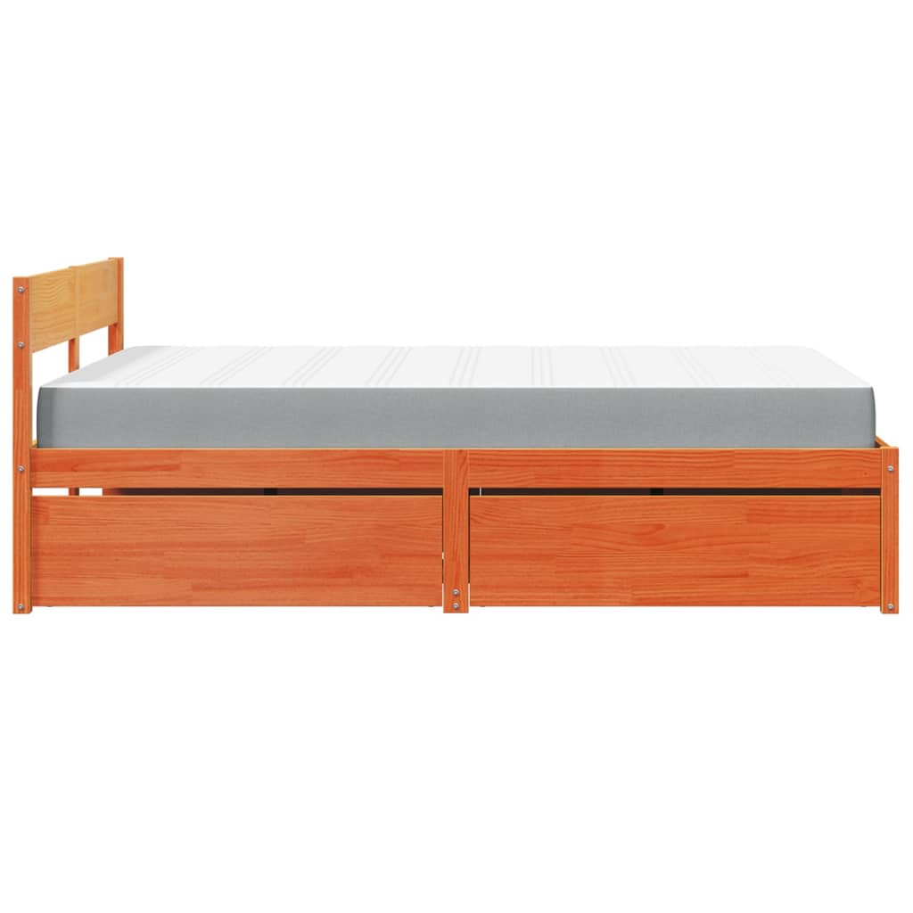 Bed with Drawers and Mattress Wax Brown 140x190 cm Solid Wood Pine
