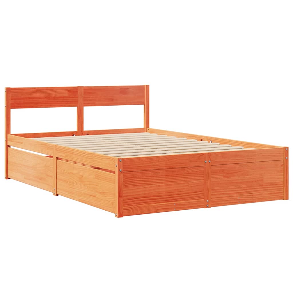 Bed with Drawers and Mattress Wax Brown 140x190 cm Solid Wood Pine