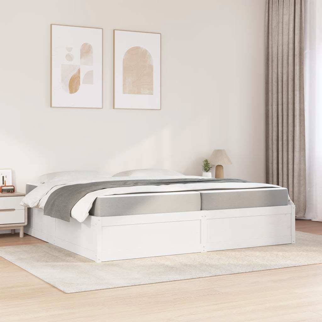 Bed with Mattress White 200x200 cm Solid Wood Pine