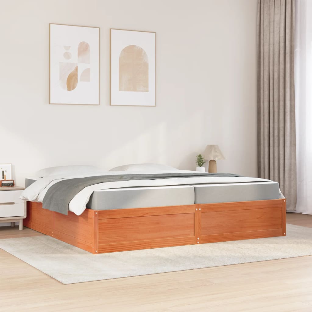 Bed with Mattress Wax Brown 200x200 cm Solid Wood Pine