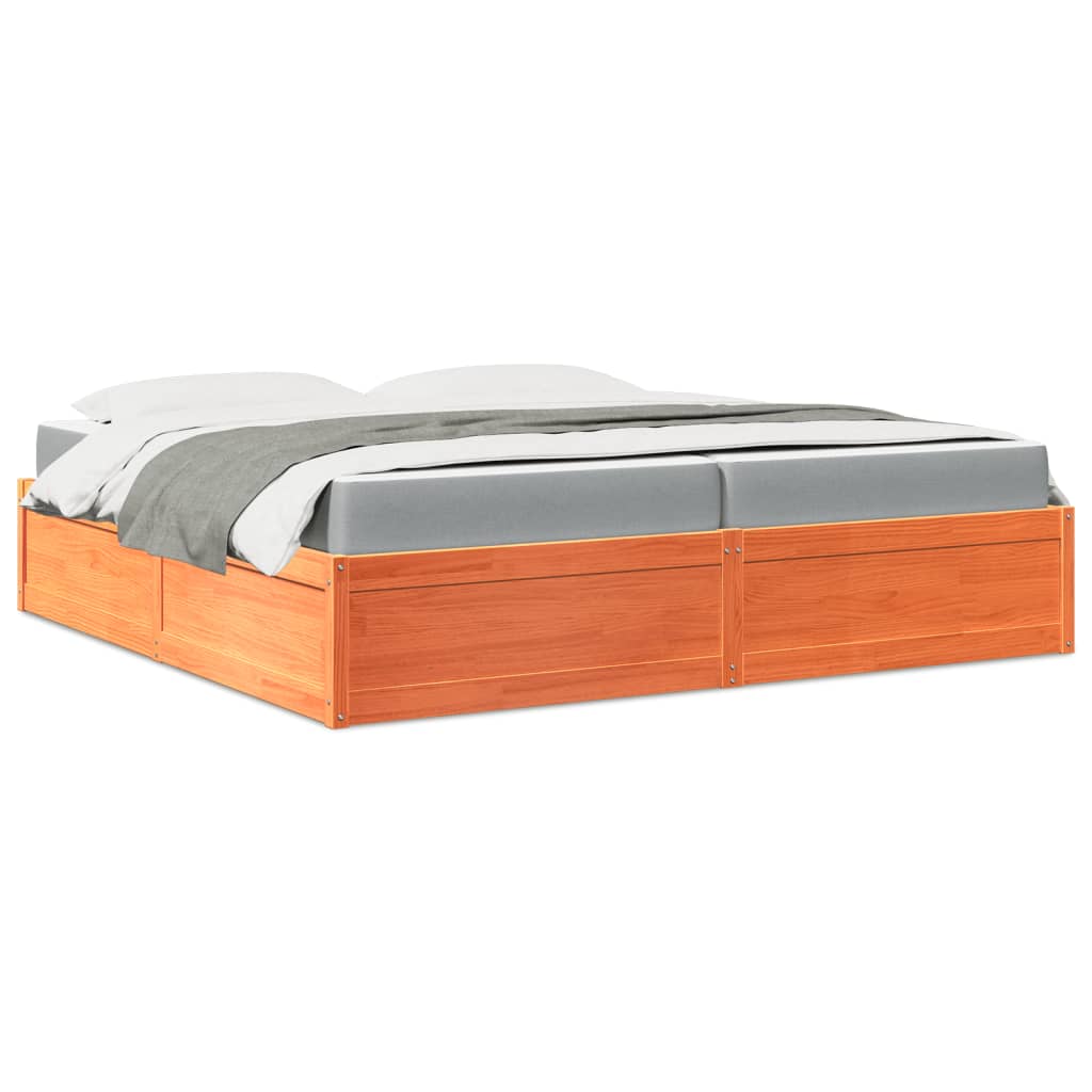 Bed with Mattress Wax Brown 200x200 cm Solid Wood Pine