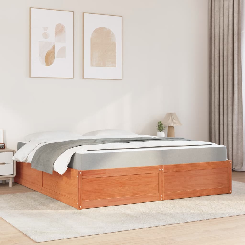 Bed with Mattress Wax Brown 180x200 cm Super King Solid Wood Pine
