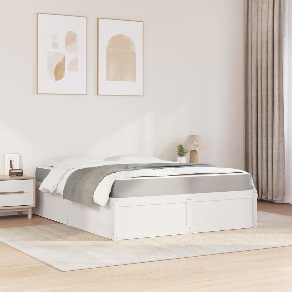 Bed with Mattress White 140x200 cm Solid Wood Pine
