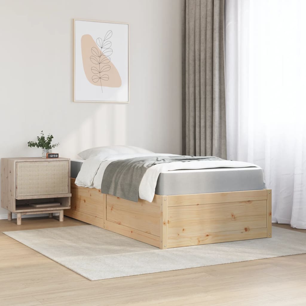 Bed with Mattress 100x200 cm Solid Wood Pine