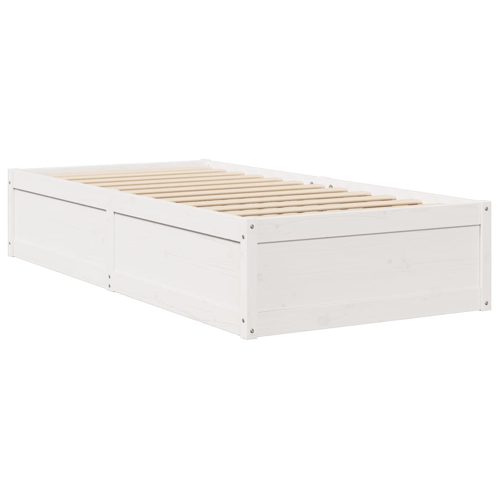 Bed with Mattress White 100x200 cm Solid Wood Pine
