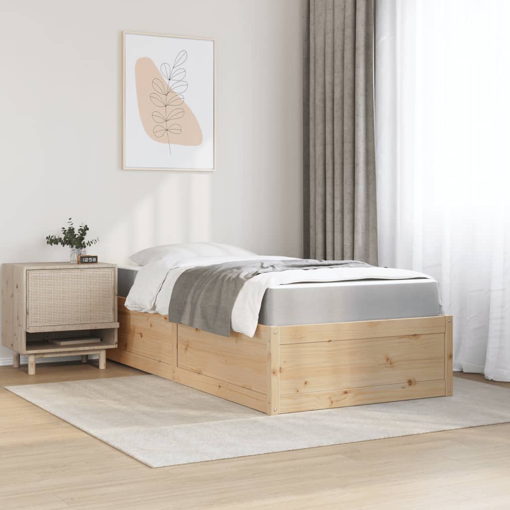 Bed with Mattress 90x200 cm Solid Wood Pine