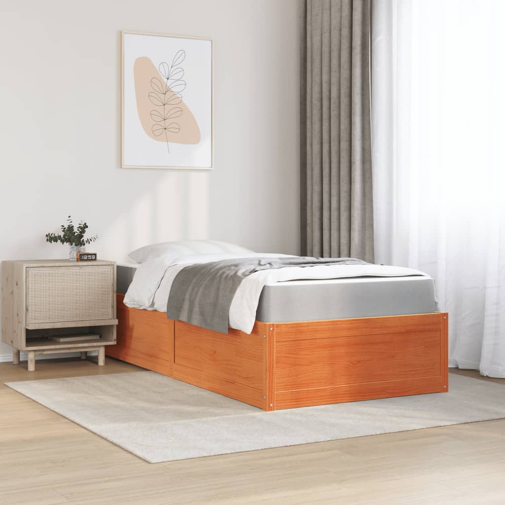 Bed with Mattress Wax Brown 90x200 cm Solid Wood Pine