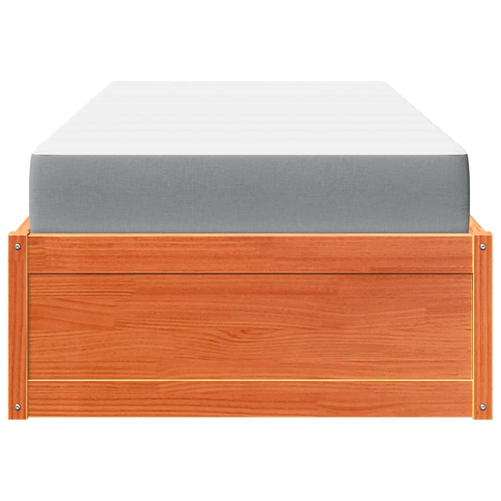 Bed with Mattress Wax Brown 90x200 cm Solid Wood Pine