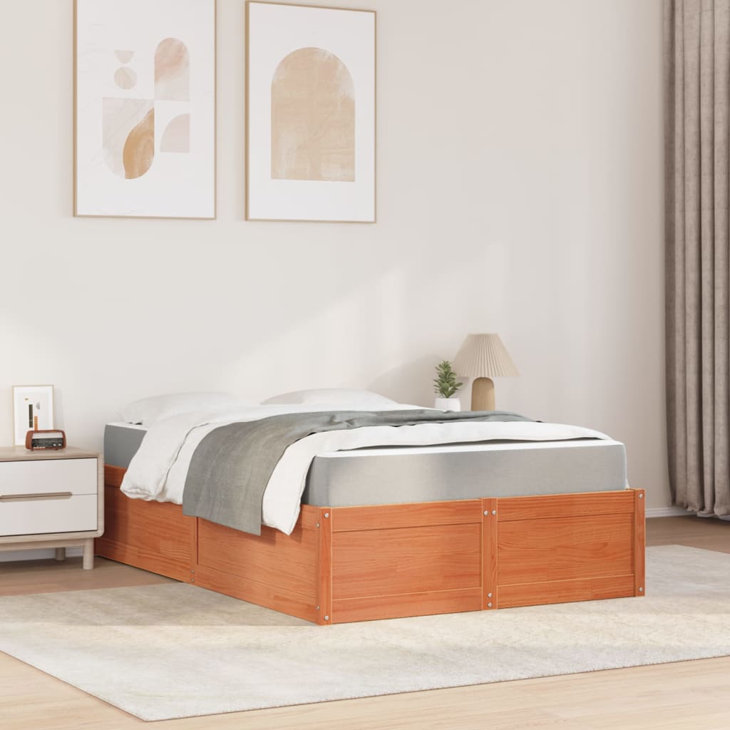Bed with Mattress Wax Brown 140x190 cm Solid Wood Pine