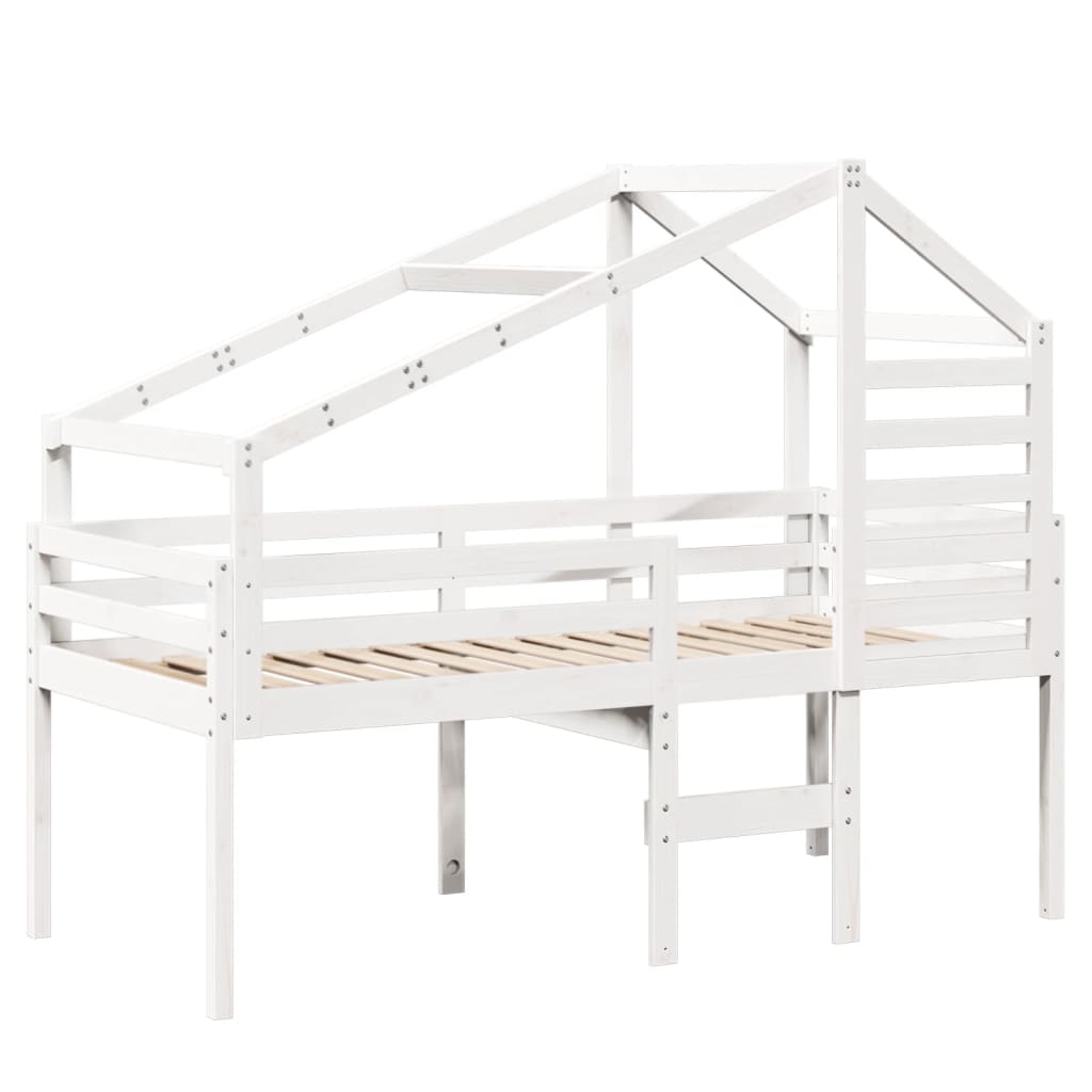 High Sleeper Bed without Mattress White 90x190 cm Single Solid Wood Pine