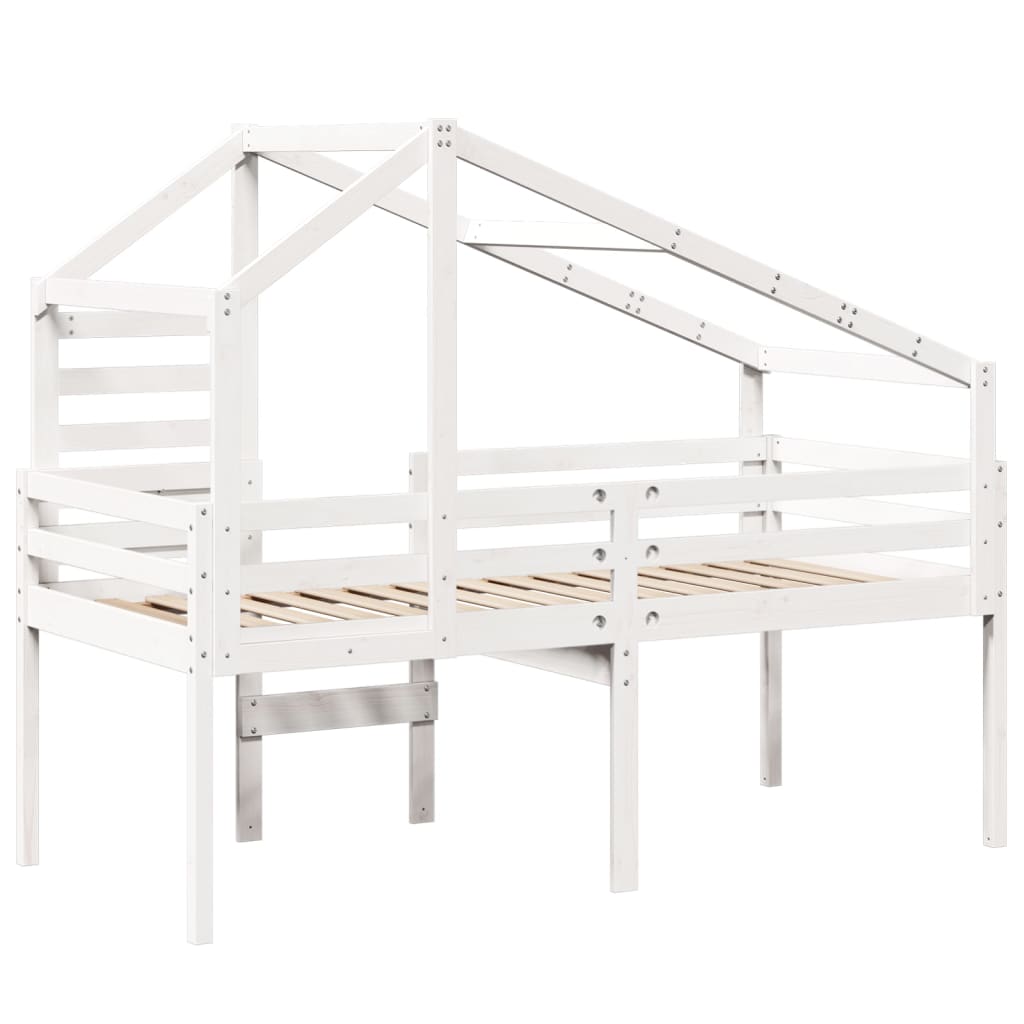 High Sleeper Bed without Mattress White 90x190 cm Single Solid Wood Pine