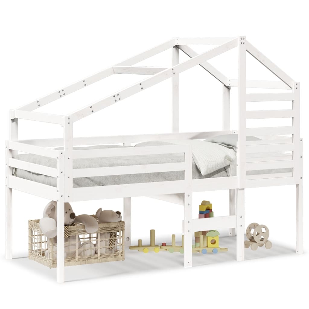 High Sleeper Bed without Mattress White 75x190 cm Small Single Solid Wood Pine