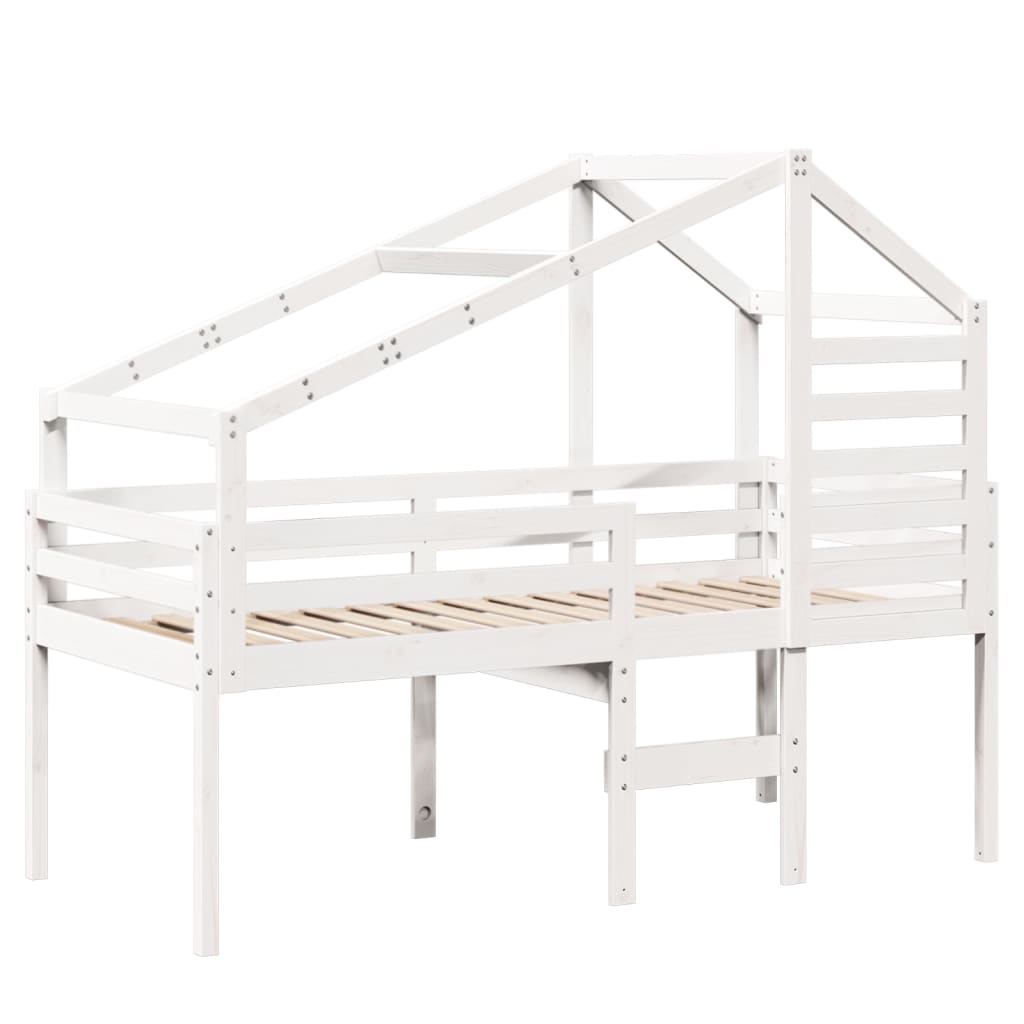 High Sleeper Bed without Mattress White 75x190 cm Small Single Solid Wood Pine