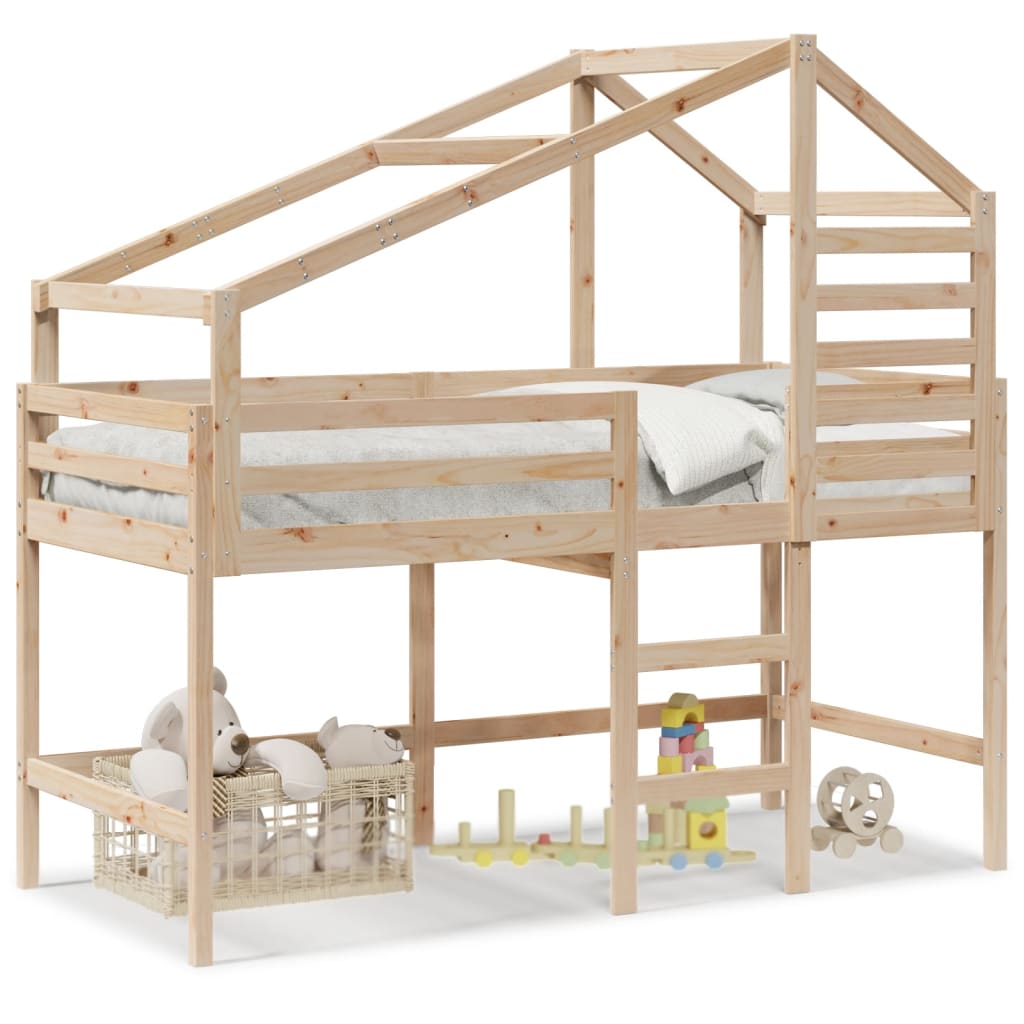 Loft Bed with Ladder and Roof without Mattress 90x200 cm