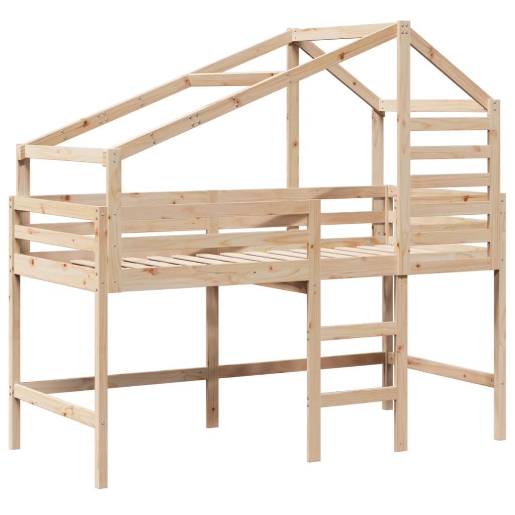 Loft Bed with Ladder and Roof without Mattress 90x200 cm