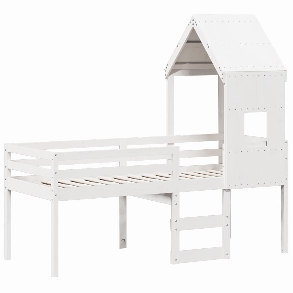 High Sleeper Bed without Mattress White 90x200 cm Solid Wood Pine