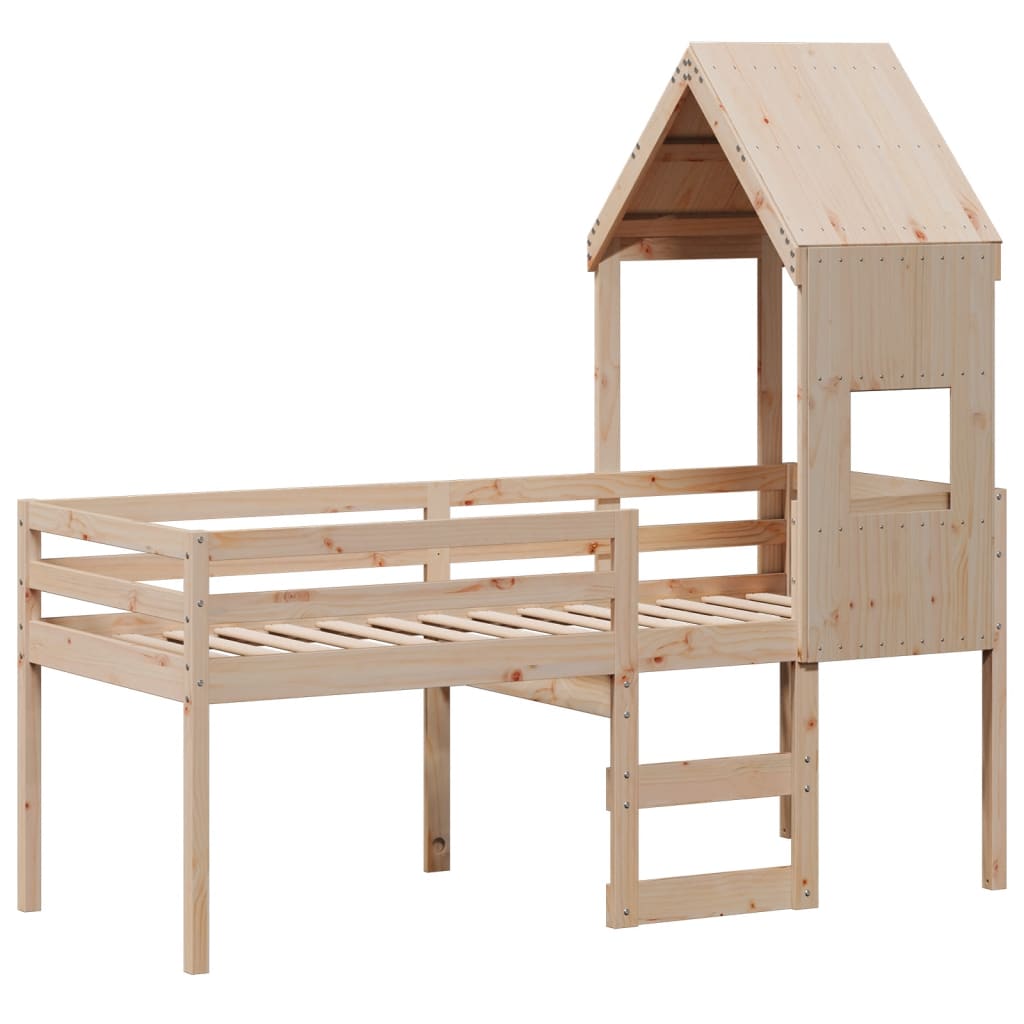 High Sleeper Bed without Mattress 90x190 cm Single Solid Wood Pine
