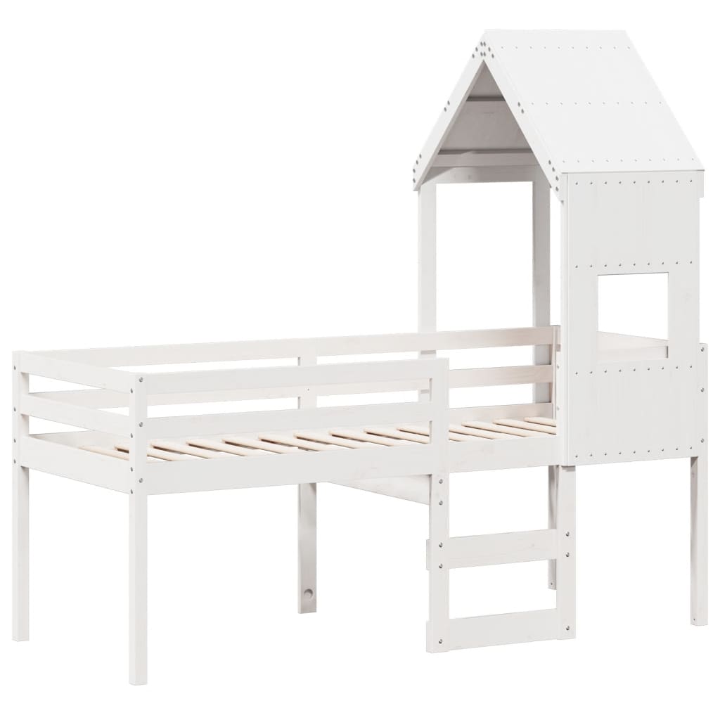 High Sleeper Bed without Mattress White 90x190 cm Single Solid Wood Pine