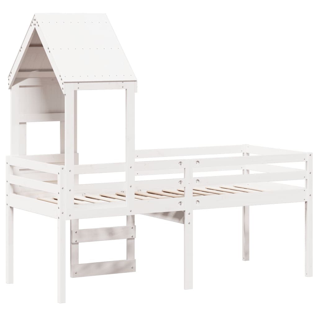 High Sleeper Bed without Mattress White 90x190 cm Single Solid Wood Pine