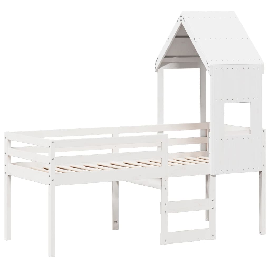 High Sleeper Bed without Mattress White 75x190 cm Small Single Solid Wood Pine