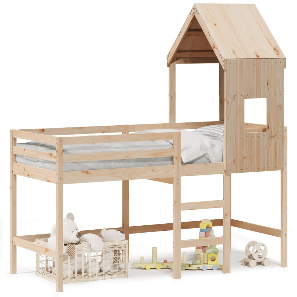 Loft Bed with Ladder and Roof without Mattress 80x200 cm