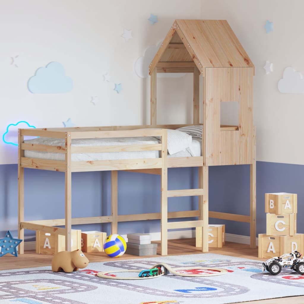 Loft Bed with Ladder and Roof without Mattress 90x200 cm