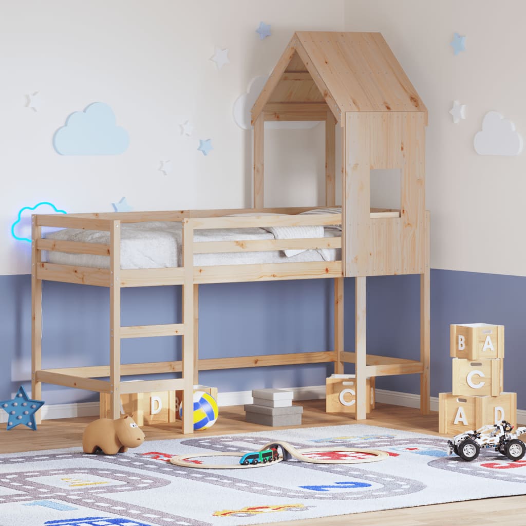 Loft Bed with Ladder and Roof without Mattress 80x200 cm