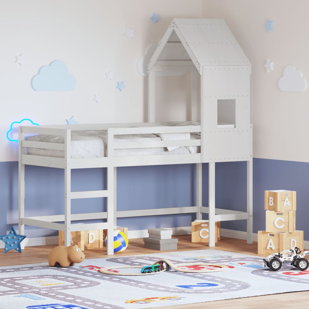 Loft Bed with Ladder and Roof without Mattress White 80x200 cm