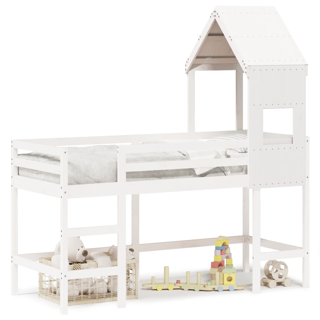 Loft Bed with Ladder and Roof without Mattress White 90x190 cm Single