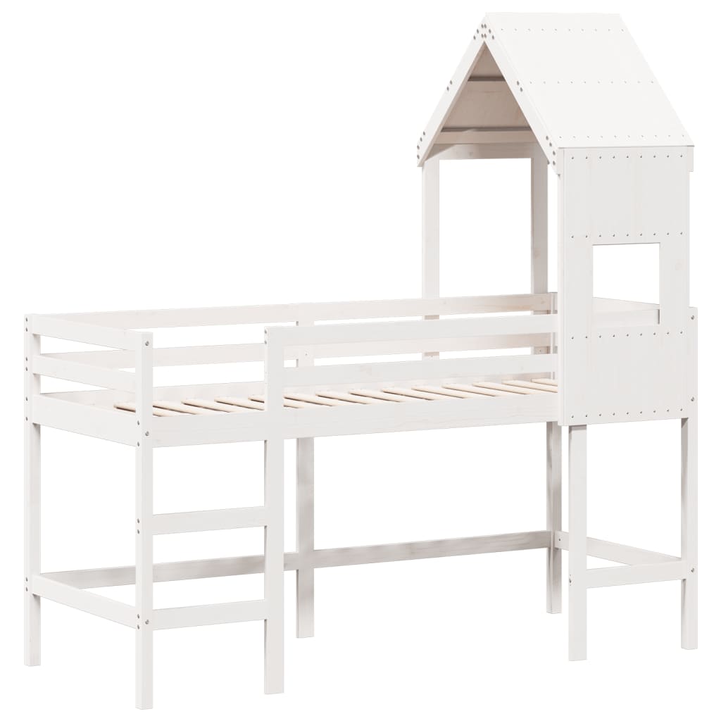 Loft Bed with Ladder and Roof without Mattress White 90x190 cm Single